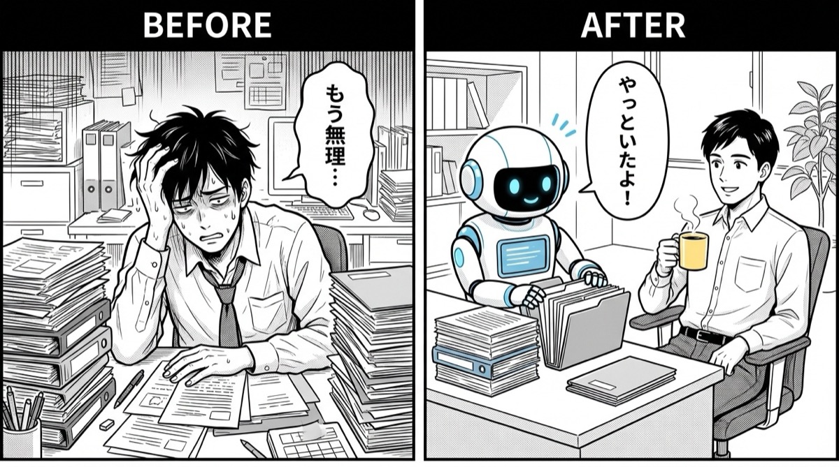 BEFORE: もう無理… → AFTER: やっといたよ！